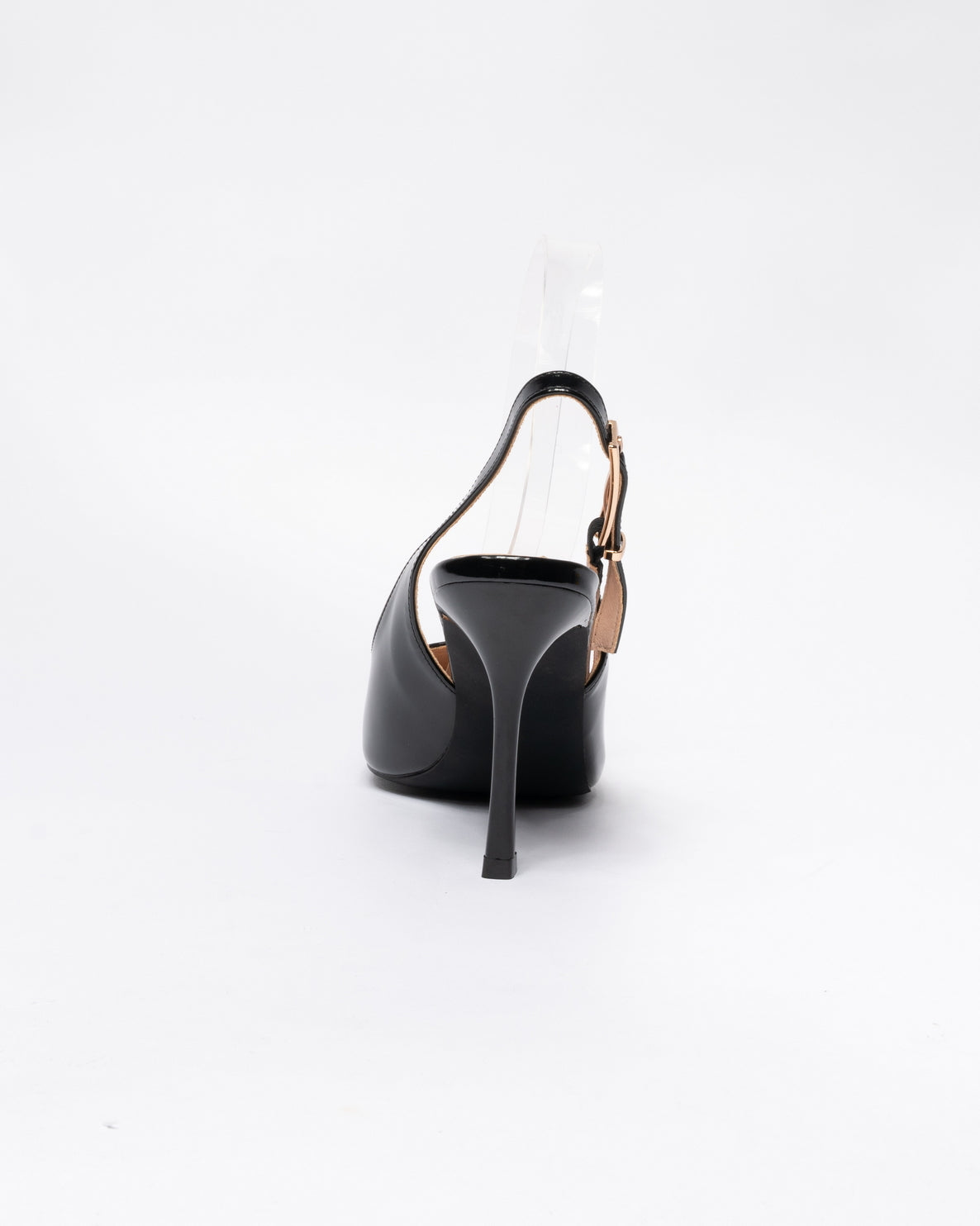 Decolleté slingback nere a punta in vernice con tacco a spillo-Nero