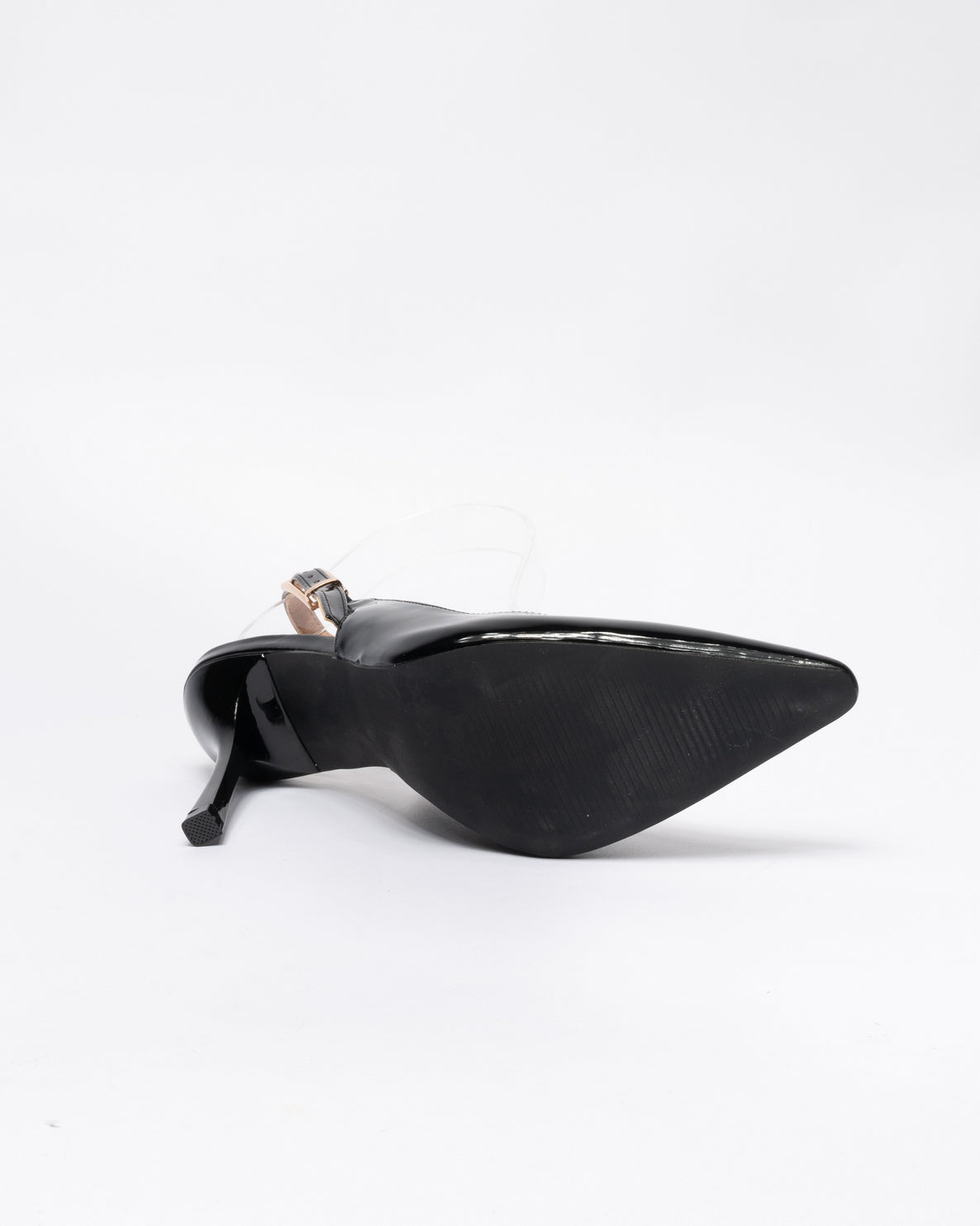 Decolleté slingback nere a punta in vernice con tacco a spillo-Nero