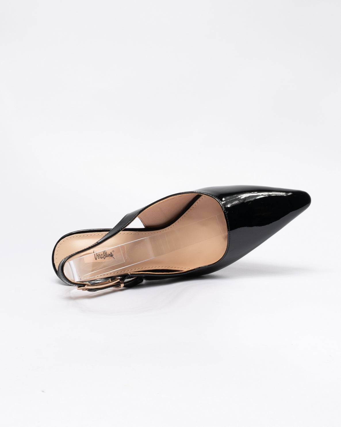 Decolleté slingback nere a punta in vernice con tacco a spillo-Nero