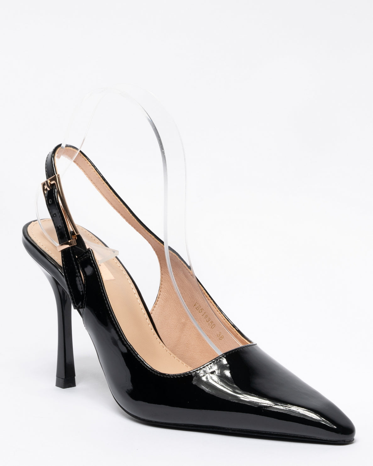 Decolleté slingback nere a punta in vernice con tacco a spillo-Nero