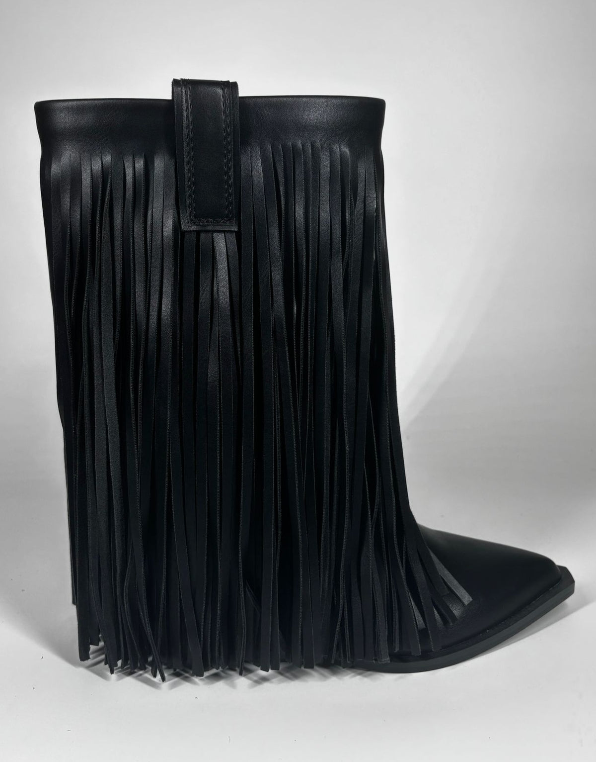 Stivale texano in ecopelle con frange - Nero