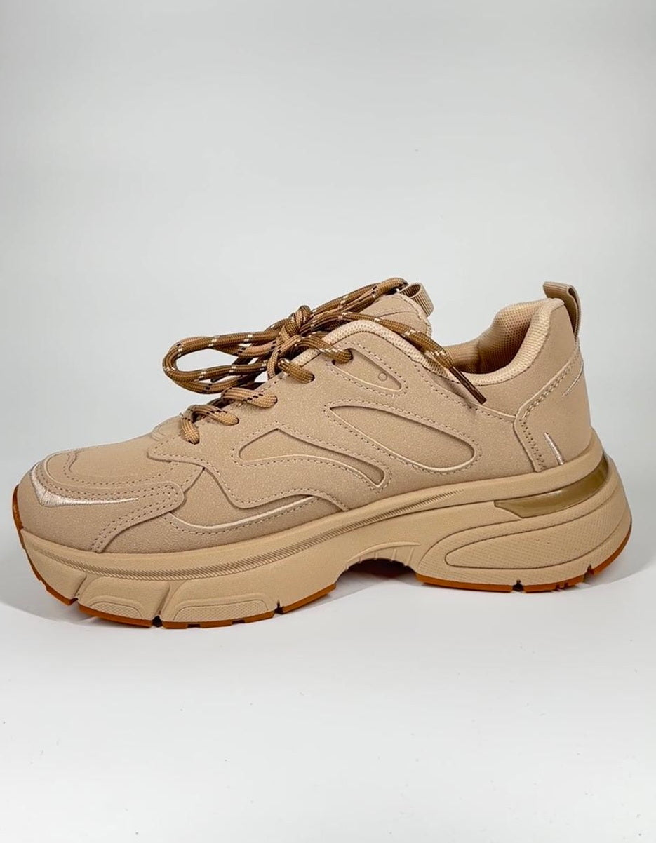 Sneakers chunky da donna in camoscio - Beige
