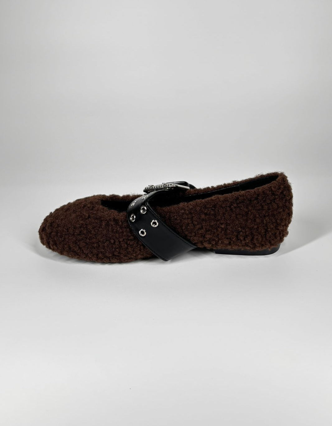 Ballerine teddy con cinturino in ecopelle regolabile - Marrone