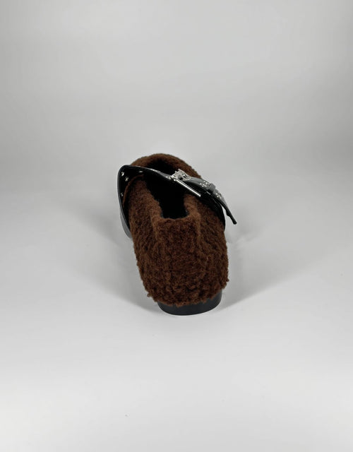 Ballerine teddy con cinturino in ecopelle regolabile - Marrone