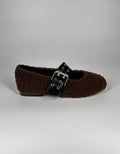 Ballerine teddy con cinturino in ecopelle regolabile - Marrone