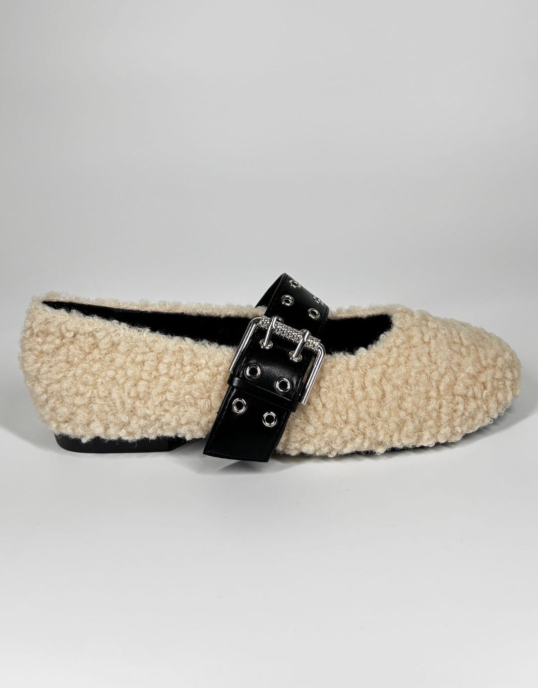 Ballerine teddy con cinturino in ecopelle regolabile - Beige