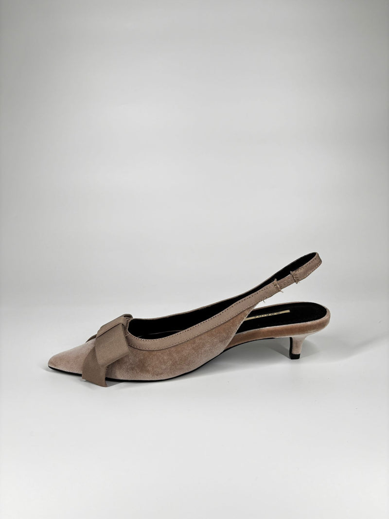 Slingback in Velluto con Fiocco - Beige