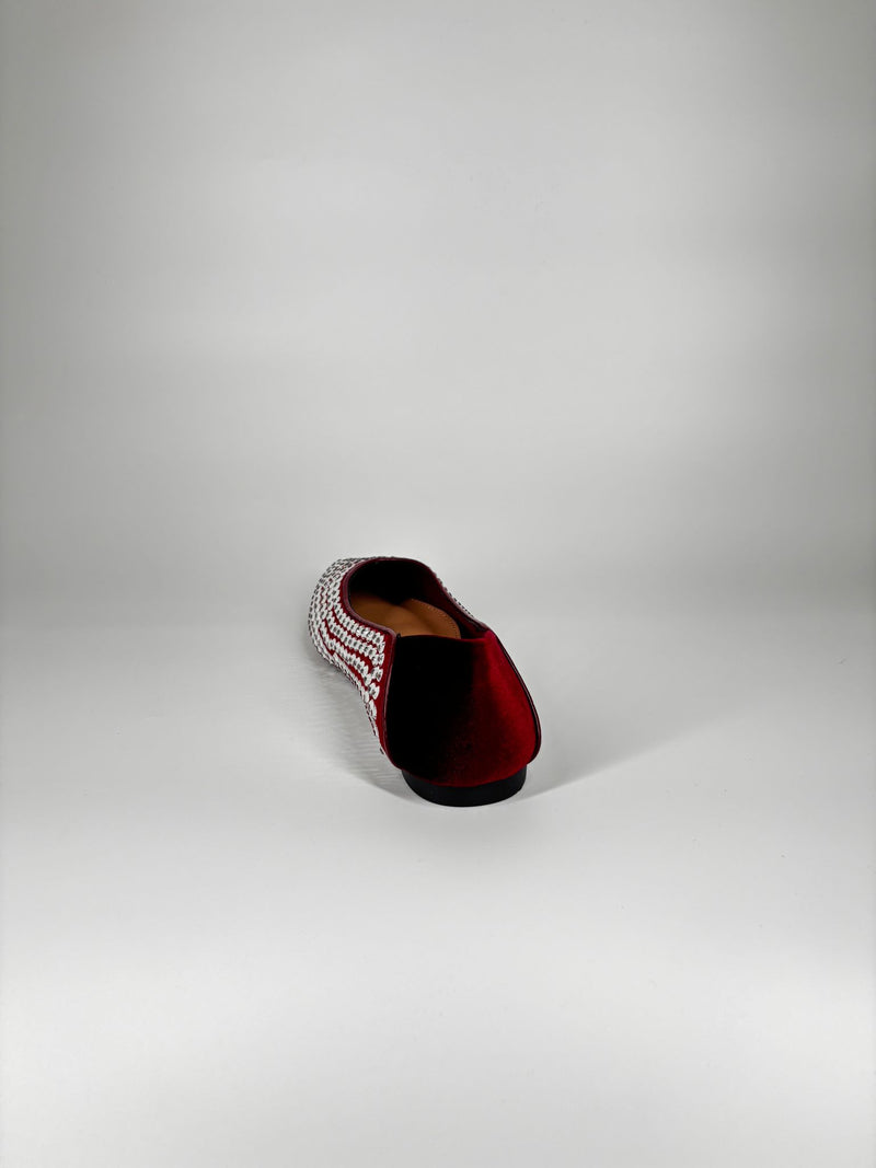 Ballerina Flat - Velluto Bordeaux e Strass Luminosi