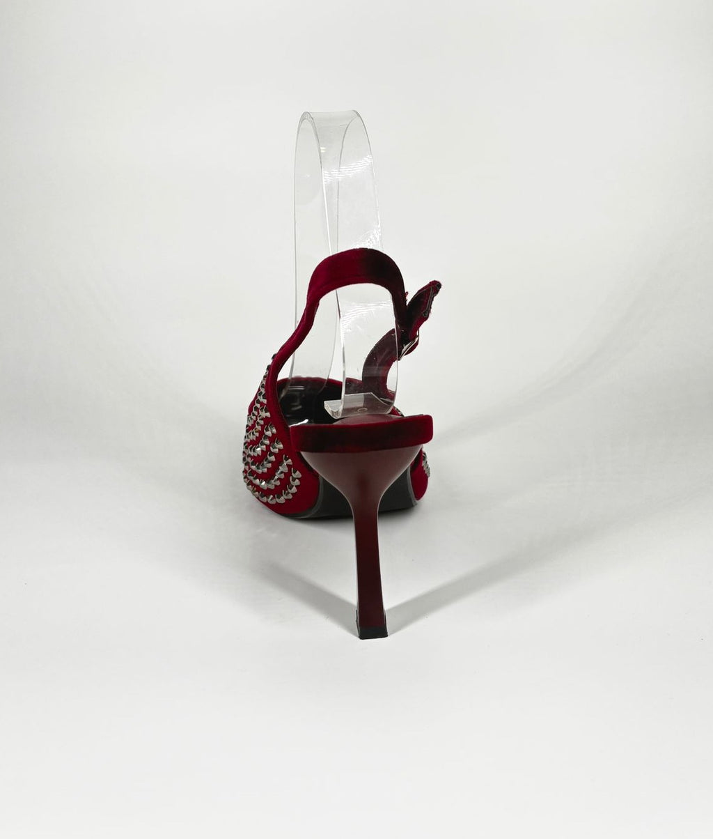 Slingback 'Velvet Rock' - Velluto Bordeaux e Borchie Silver