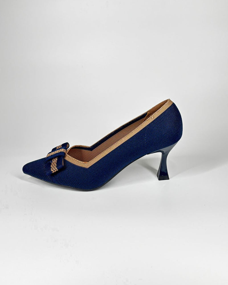 Décolleté in tessuto con tacco a rocchetto - Blu