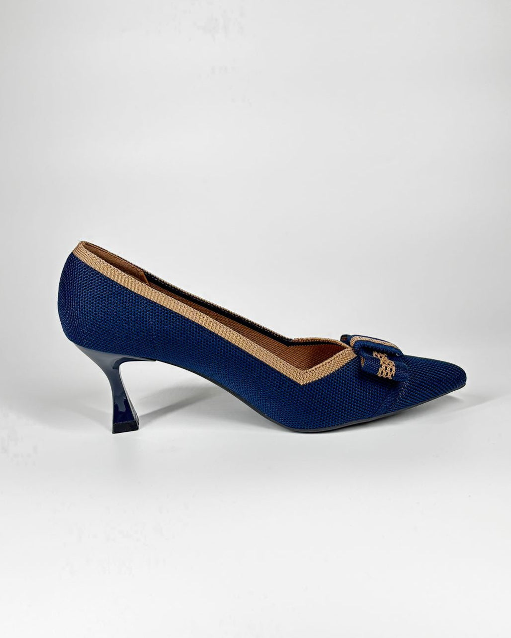 Décolleté in tessuto con tacco a rocchetto - Blu