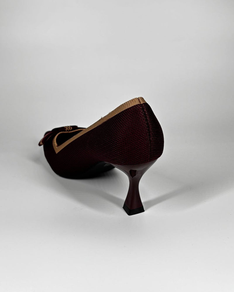 Décolleté in tessuto con tacco a rocchetto - Bordeaux