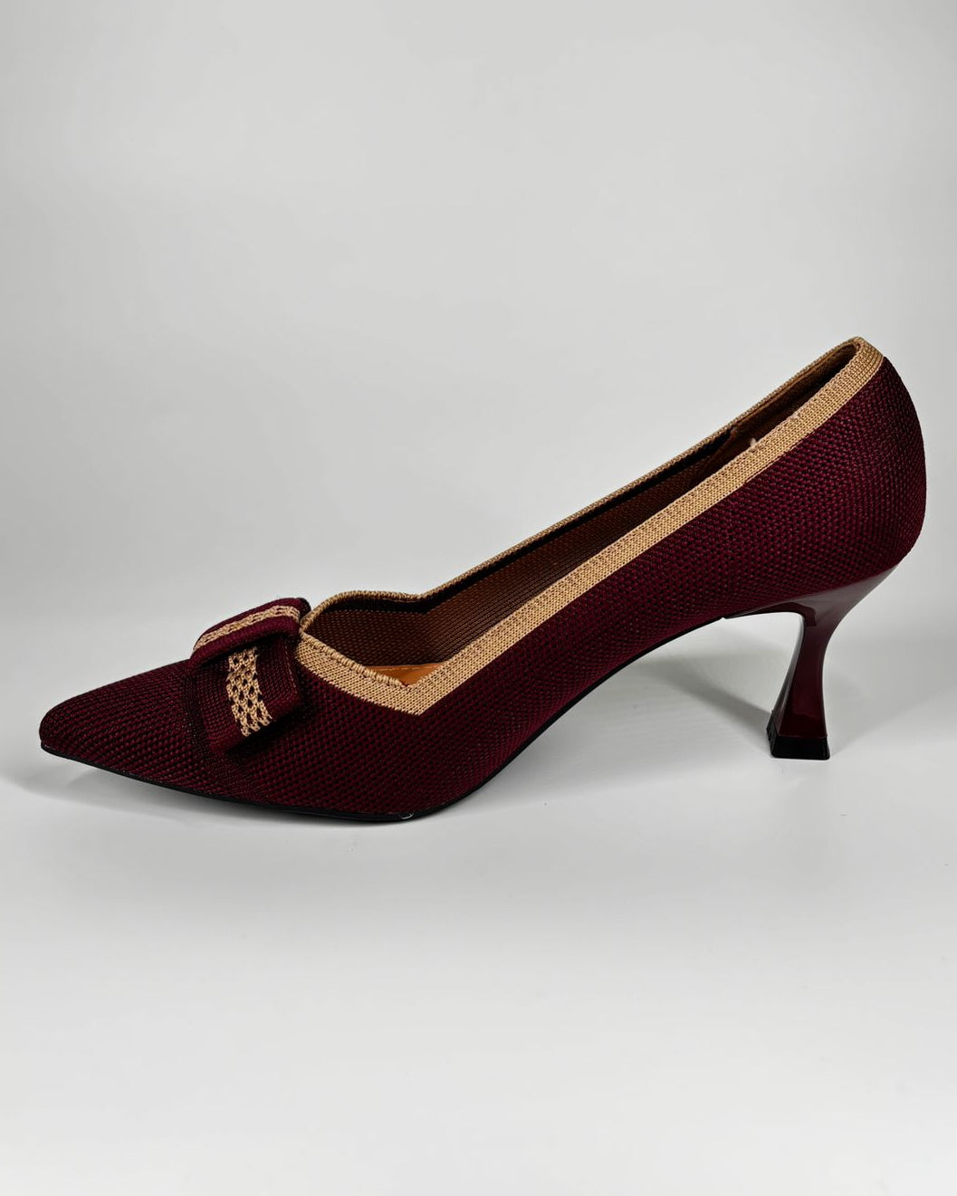 Décolleté in tessuto con tacco a rocchetto - Bordeaux