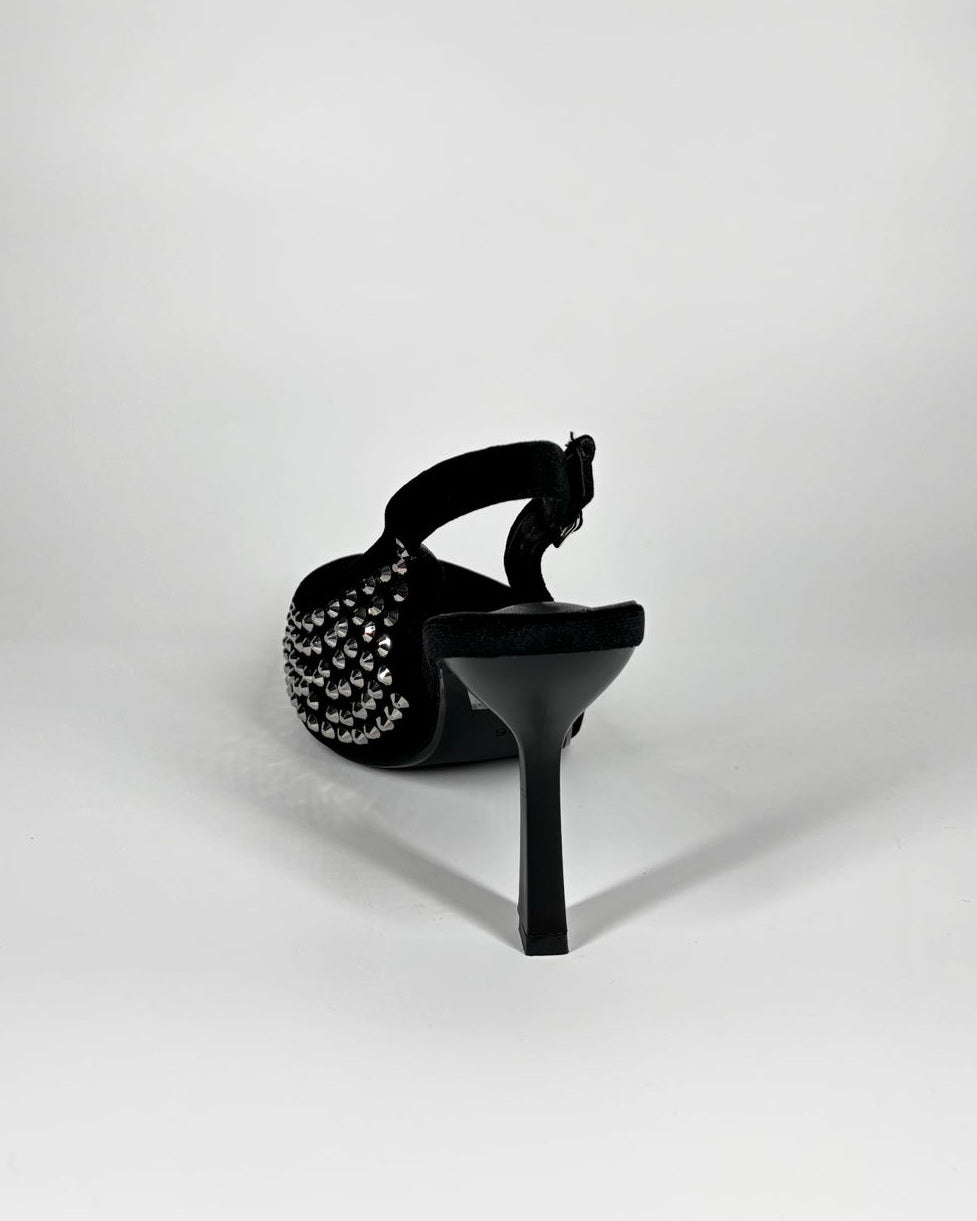 Slingback 'Velvet Rock' - Velluto nero e Borchie Silver