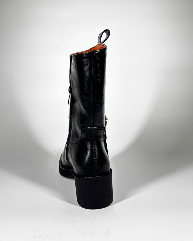 Stivali in ecopelle con Fibbia Biker - Nero