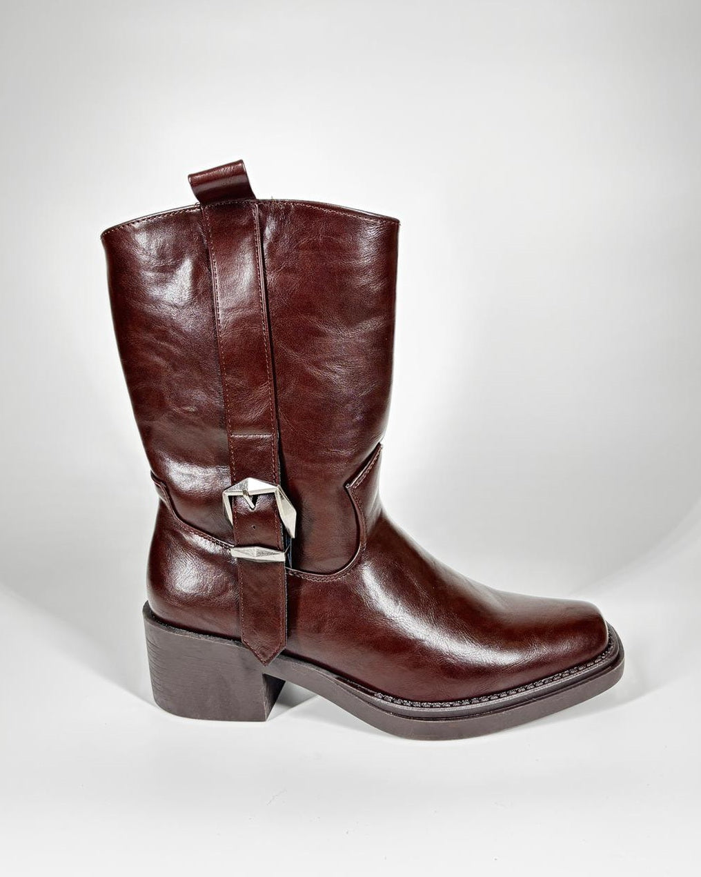 Stivali in ecopelle con Fibbia Biker - Marrone