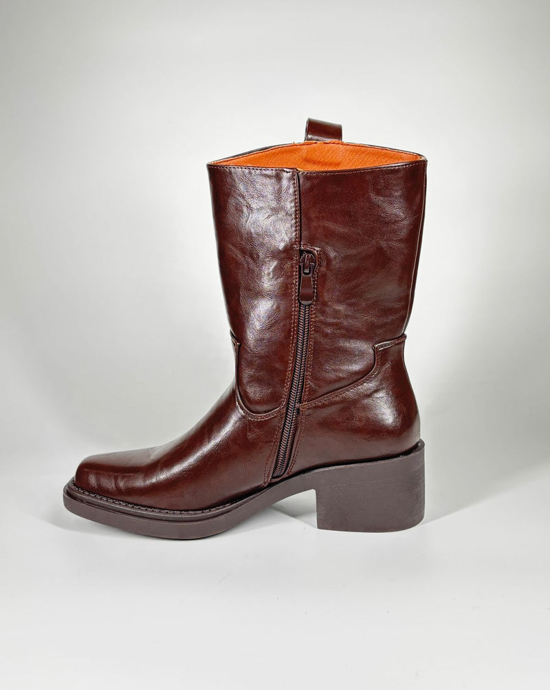 Stivali in ecopelle con Fibbia Biker - Marrone