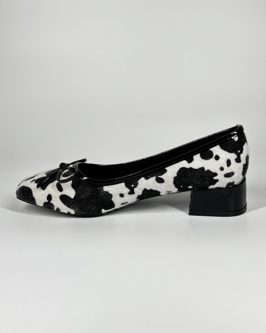 Décolleté "Muu-Chic" in Stampa Mucca con Tacco Basso - Nero