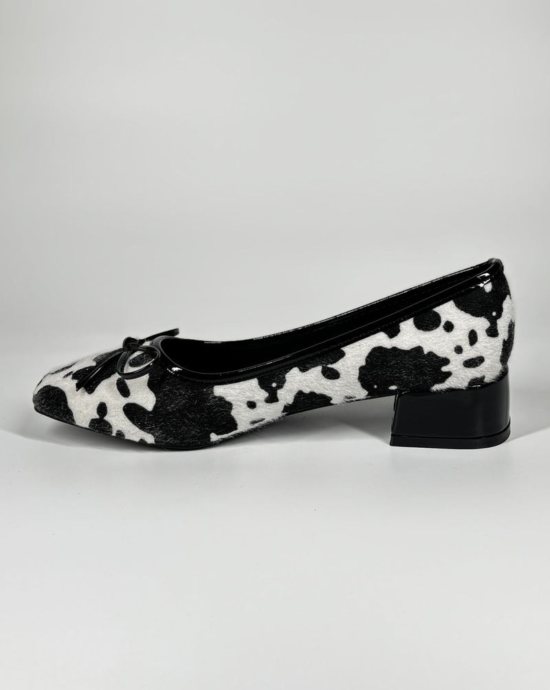 Décolleté "Muu-Chic" in Stampa Mucca con Tacco Basso - Nero