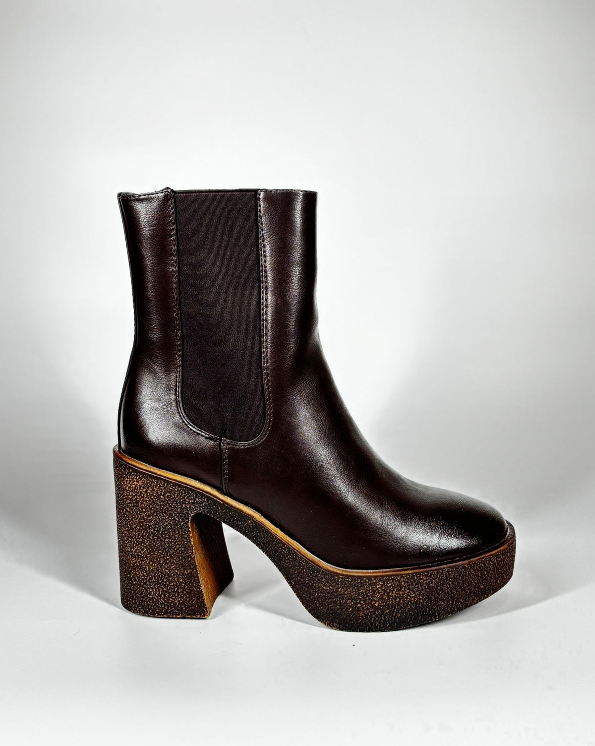 Stivaletto Platform con Tacco Effetto Granulato - Marrone