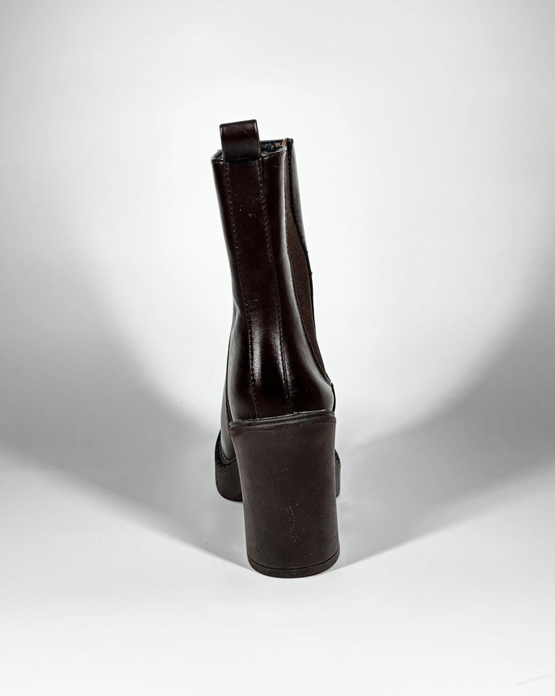 Stivaletto Chunky con Tacco Largo - Marrone Scuro