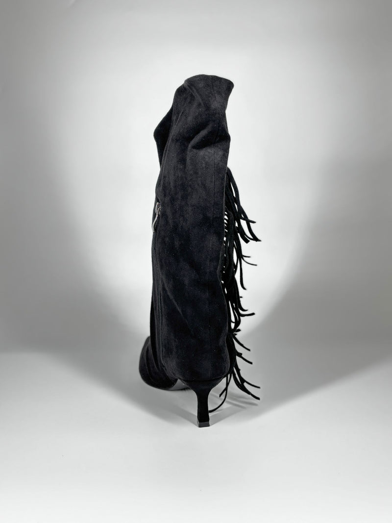Stivale con Frange in Camoscio - Nero