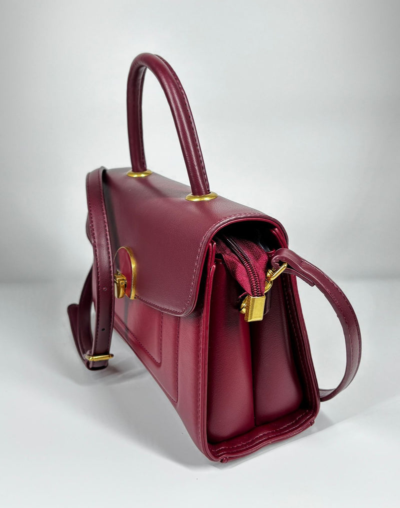 Borsa a Mano e Tracolla in Ecopelle Bicolore - rossa