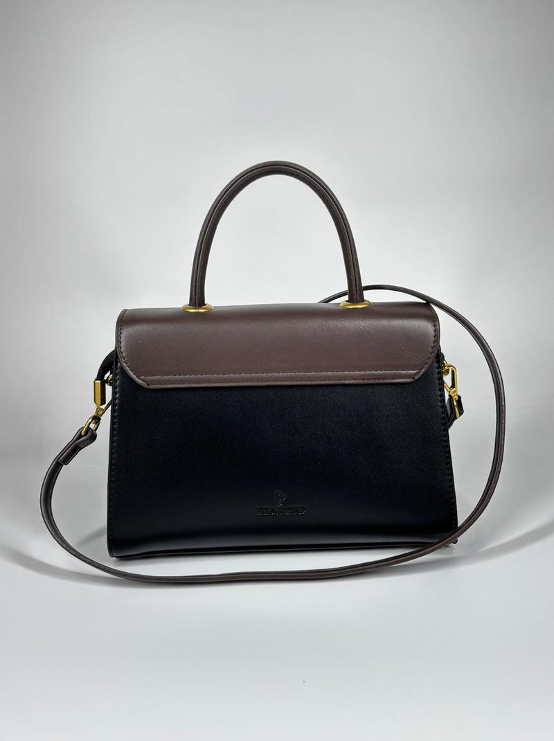 Borsa a Mano e Tracolla in Ecopelle Bicolore - Nera