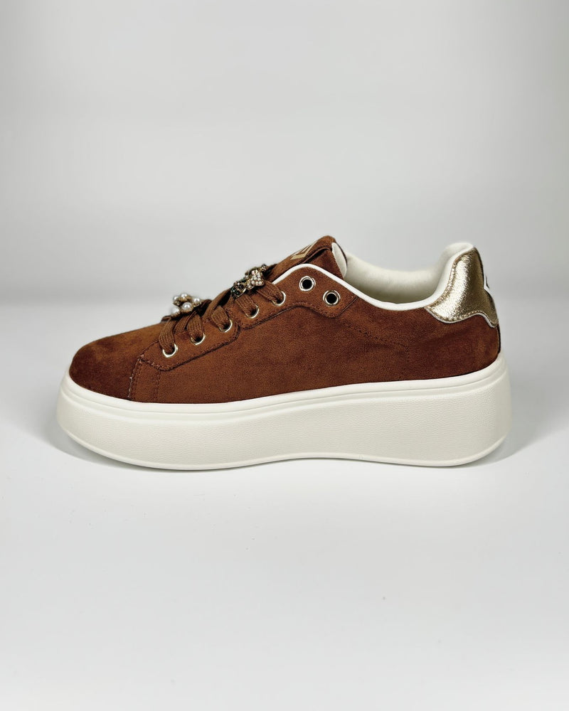 Sneaker Gold&Gold Platform in Camoscio - Marrone