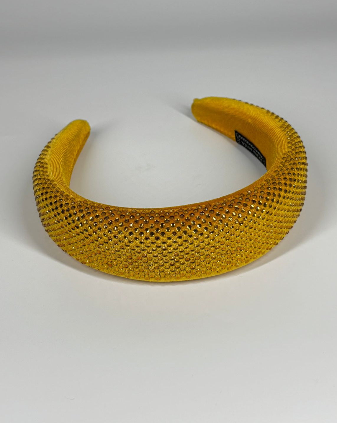 Cerchietto Bombato in velluto con strass - Giallo