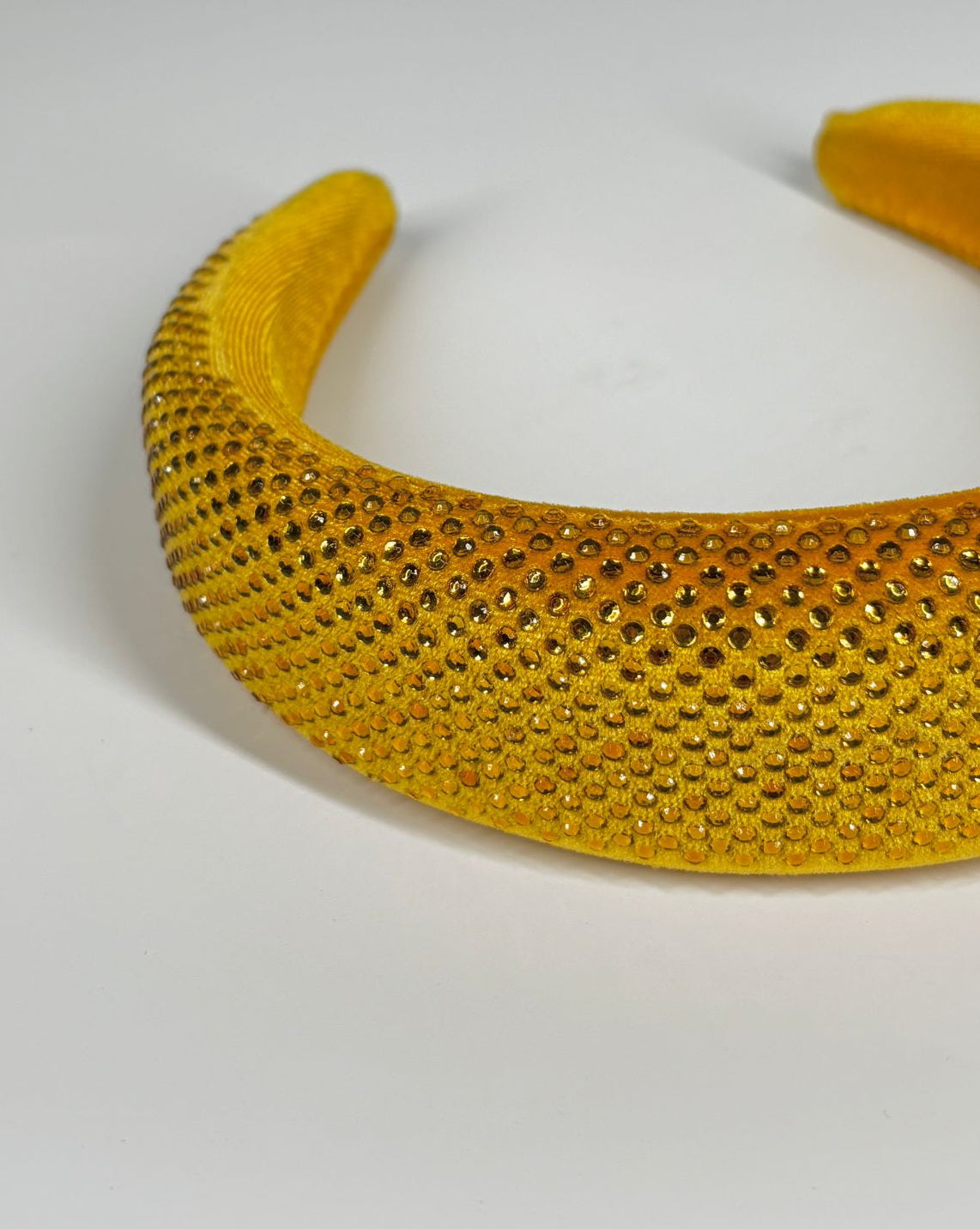 Cerchietto Bombato in velluto con strass - Giallo