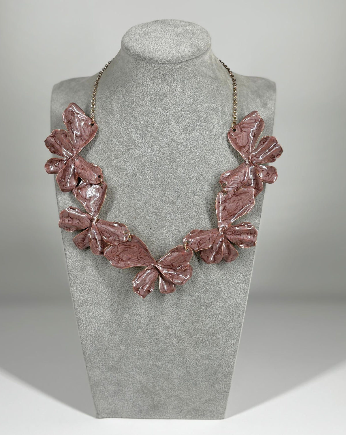 Collana a Fiori Effetto Smaltato - Rosa Antico