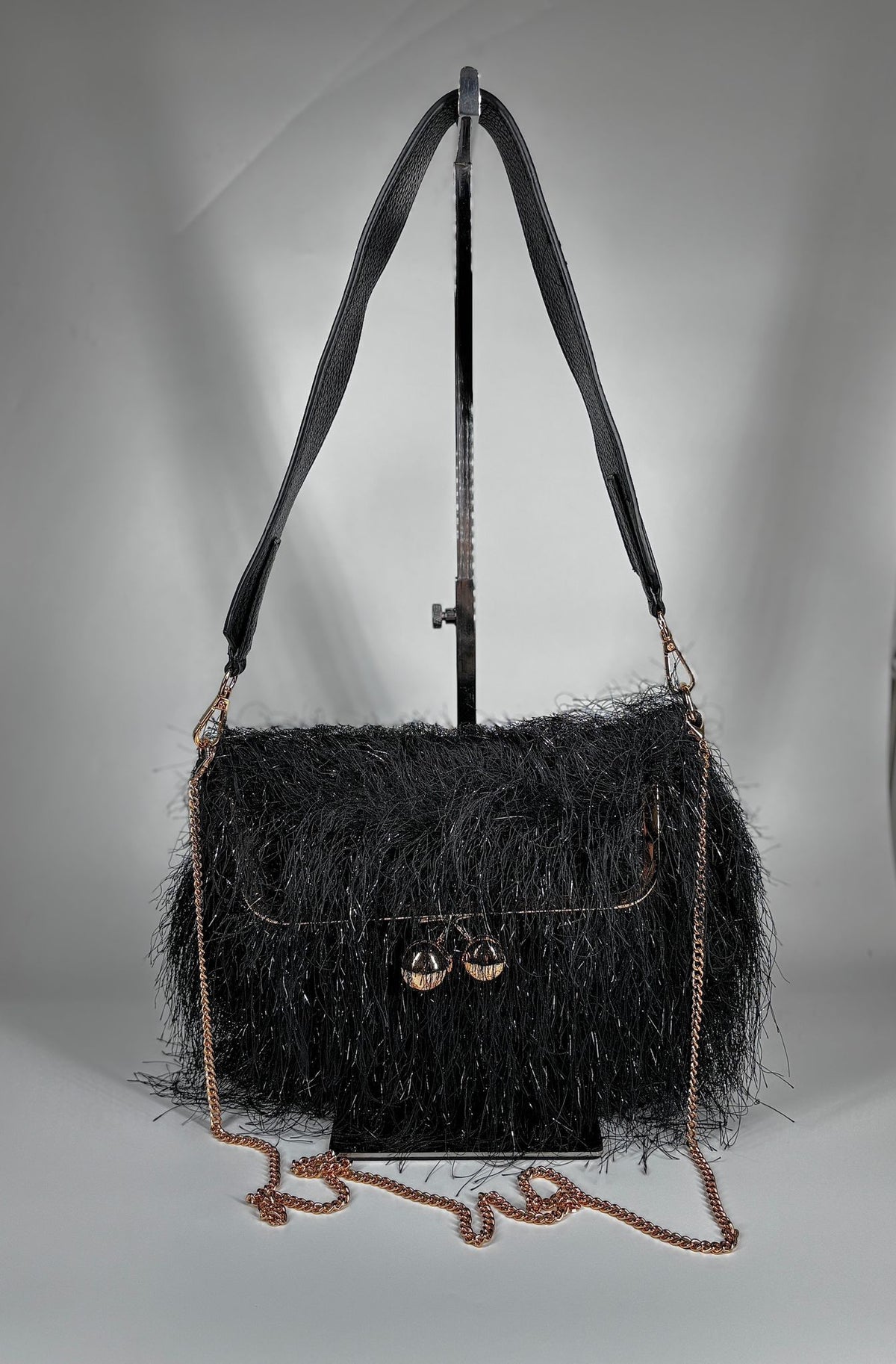 Borsa a Spalla con Frange - Nero