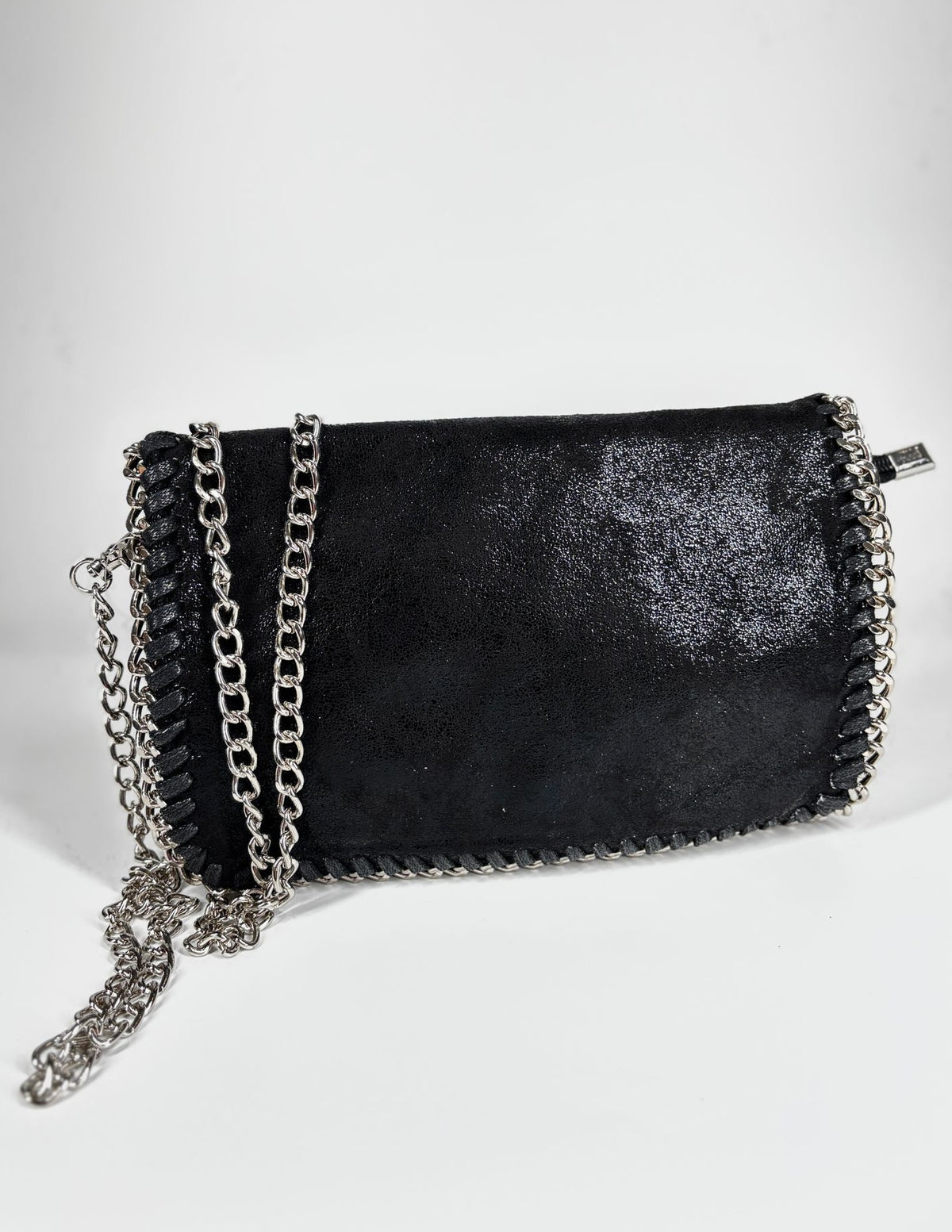 Pochette  Effetto Scamosciato Glitter Nero