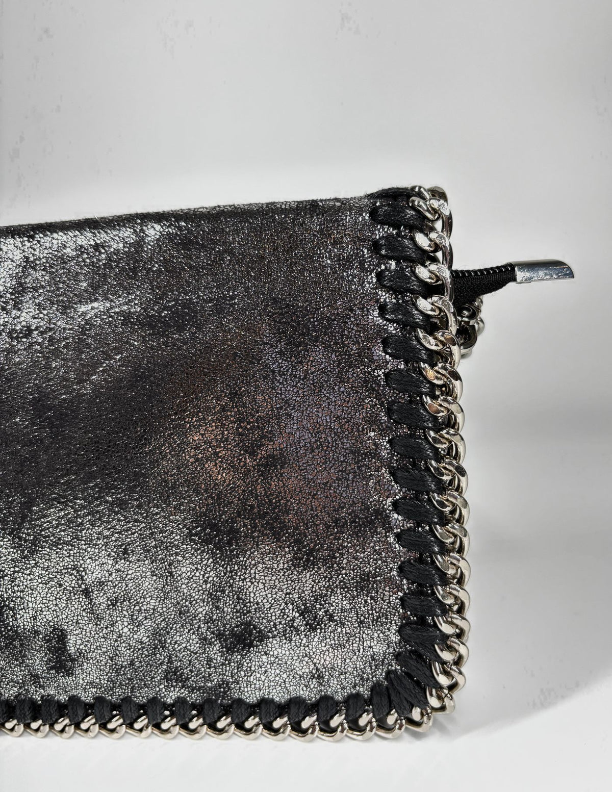 Pochette Effetto Scamosciato Nero Glitter Argento