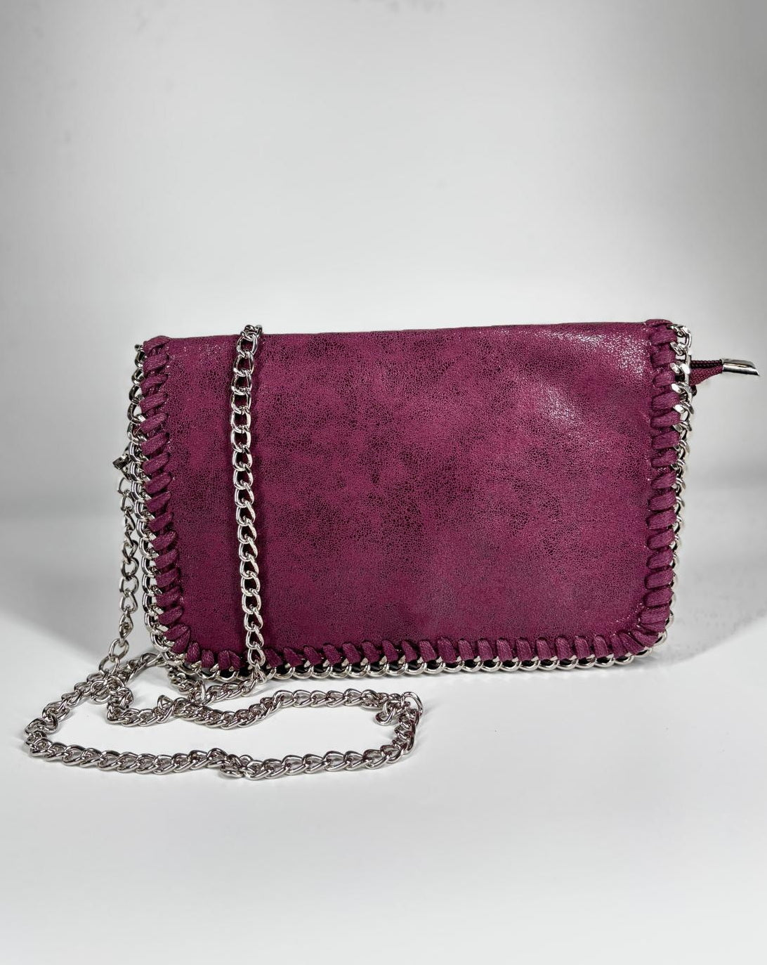 Pochette Effetto Scamosciato -  Prugna e Argento