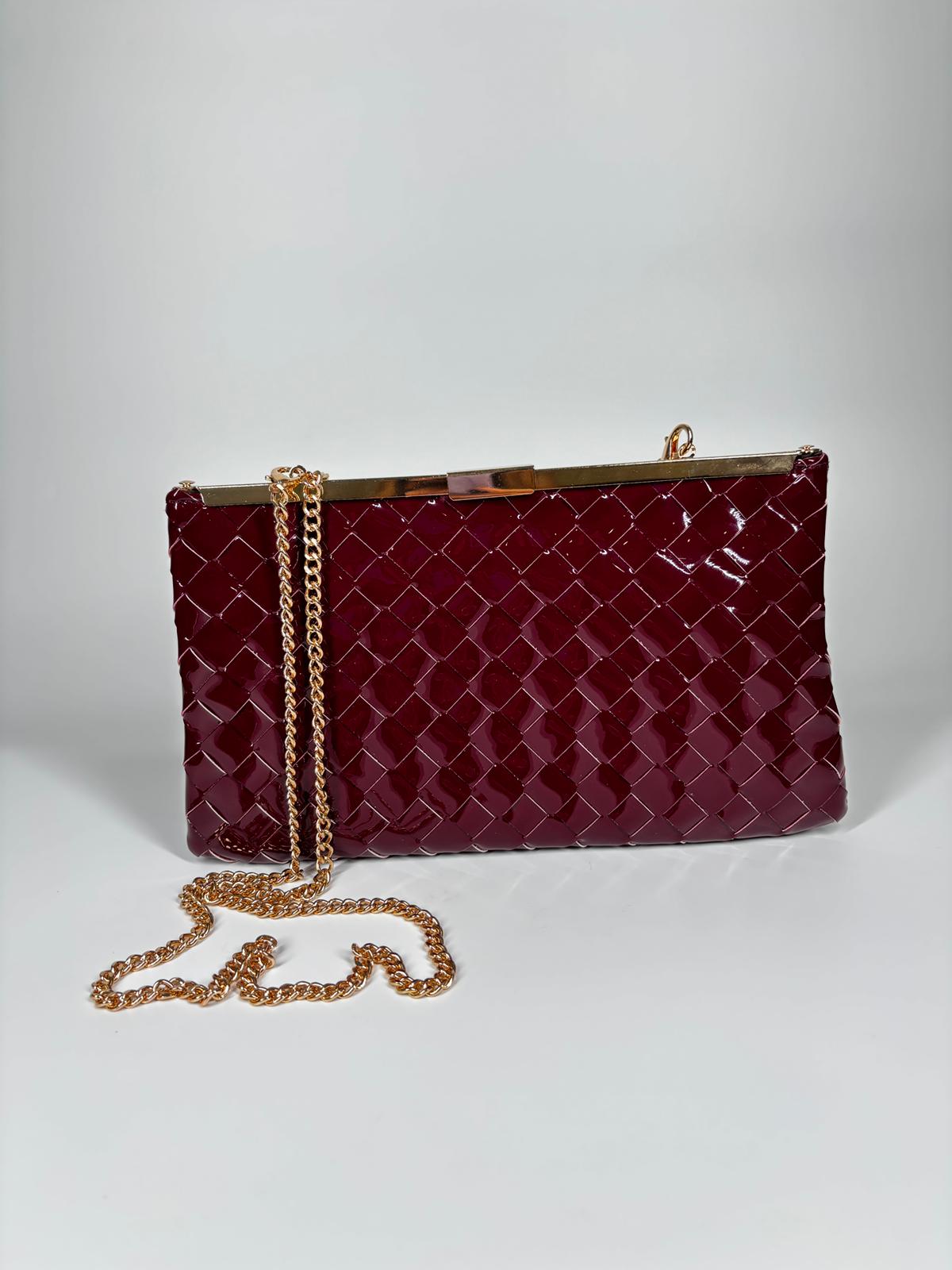 Clutch Intrecciata Lucida - Bordeaux
