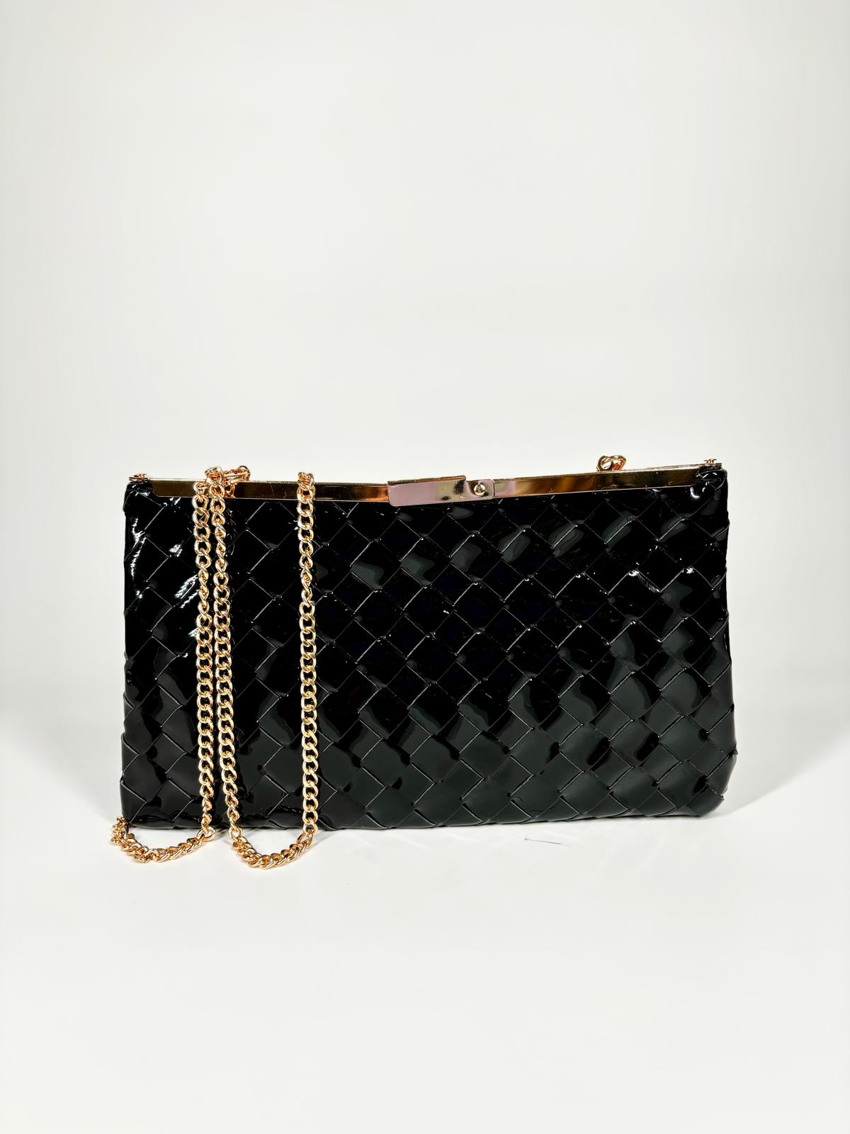 Clutch Intrecciata Lucida - Nero