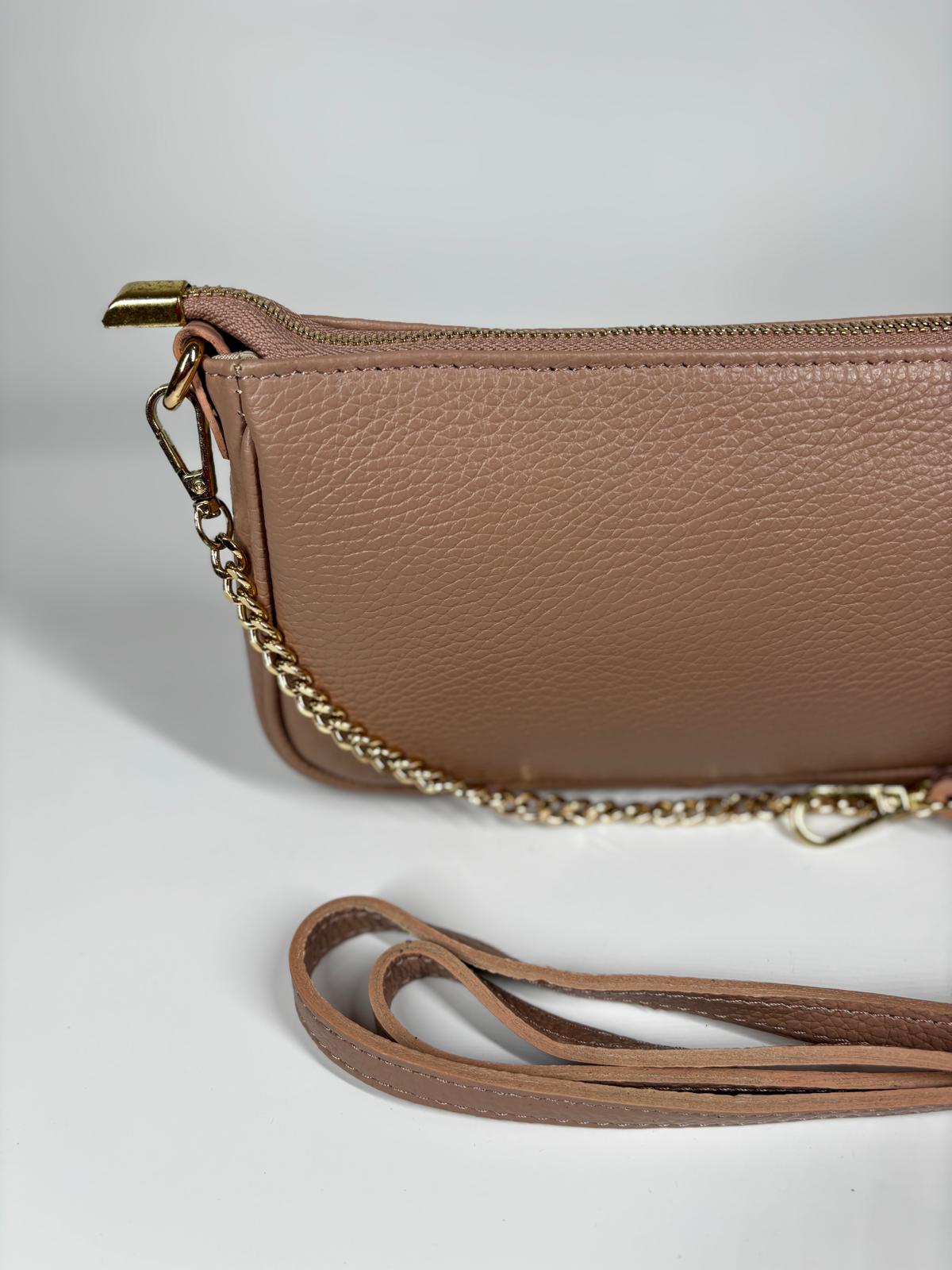 Pochette in vera pelle - Nude