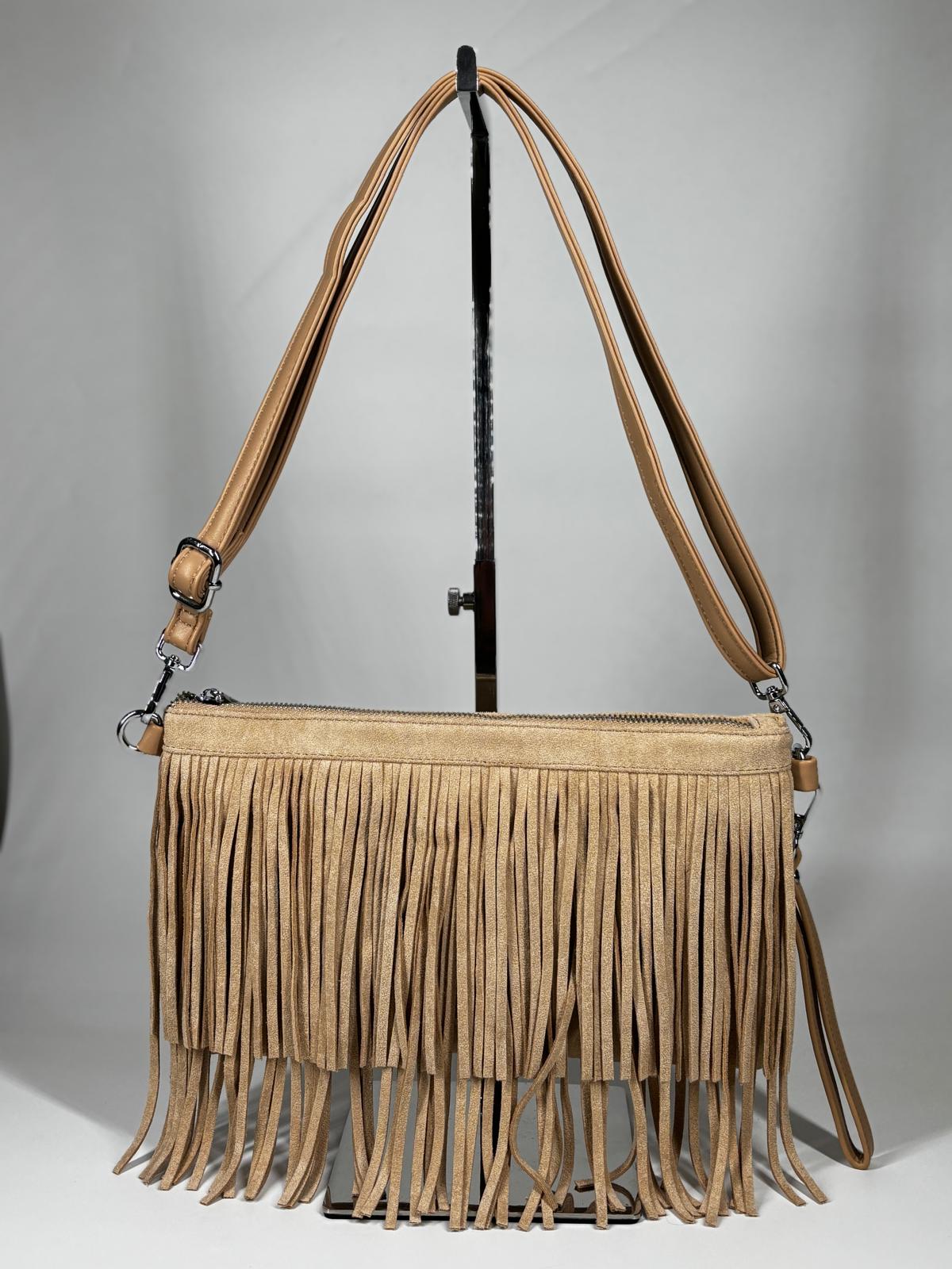 Borsa Scamosciata con frange - Beige