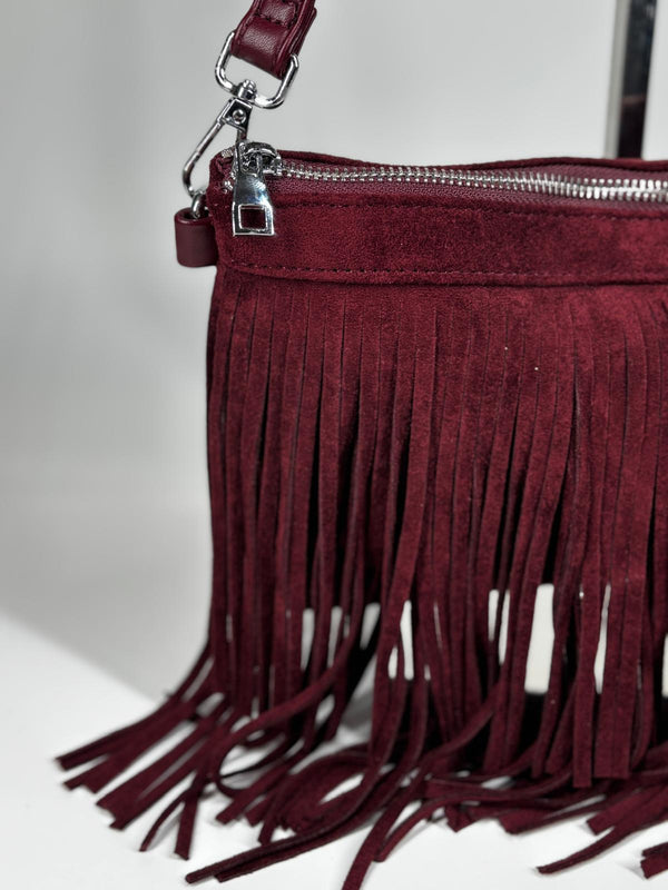Borsa Scamosciata con frange - Bordeaux
