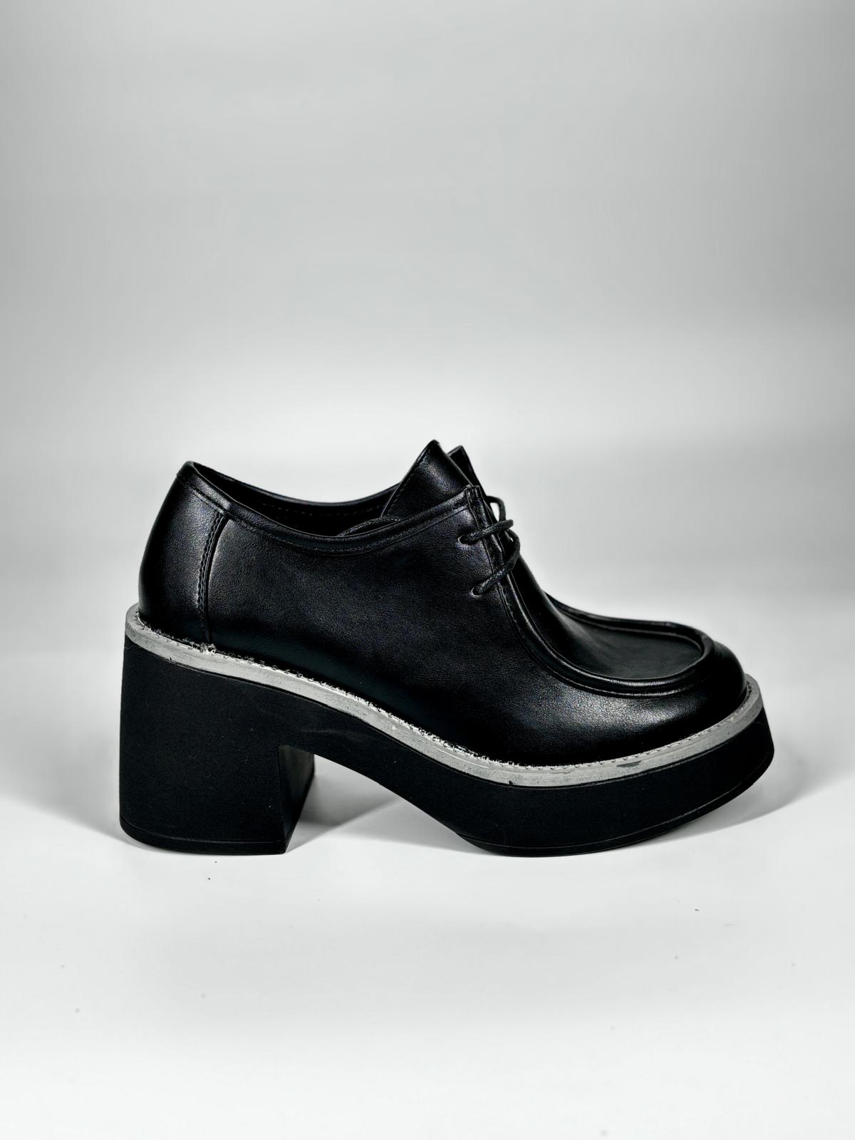 Scarpe Mocassino Platform Tacco Squadrato - Nero