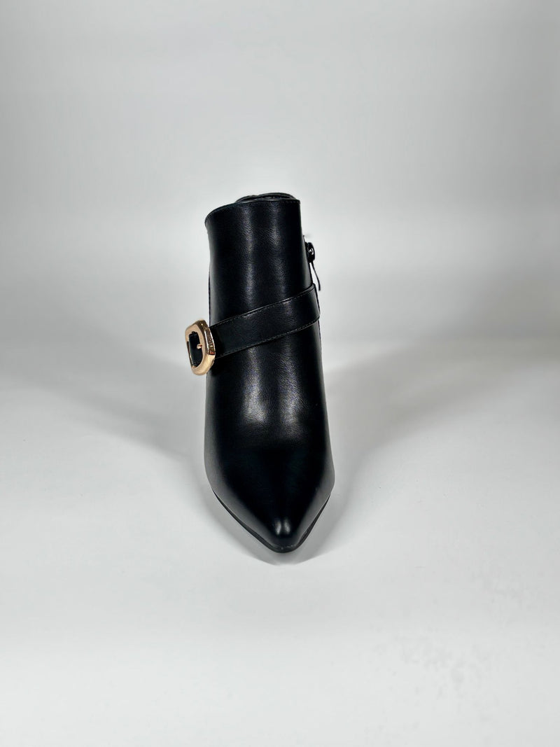 Stivaletto Tacco a Spillo in Ecopelle con Fibbia Oro - Nero