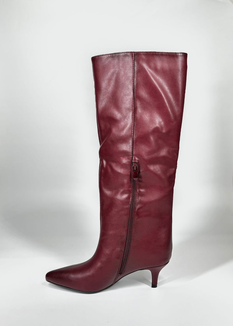 Stivale Alto in ecoPelle con Tacco Kitten - Bordeaux