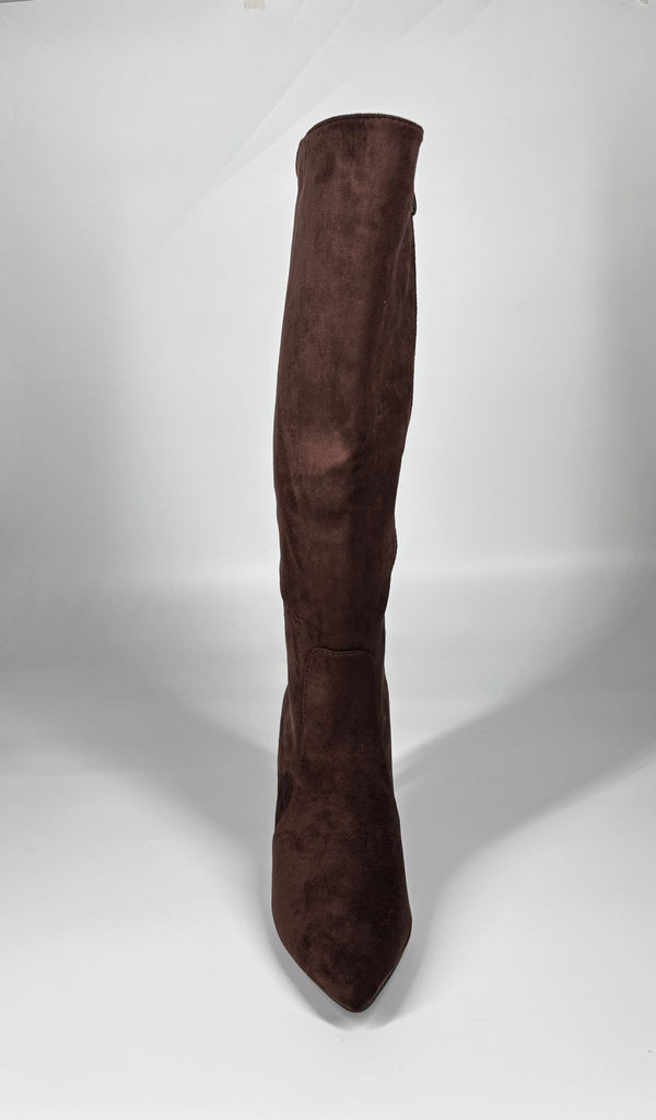 Stivale Alto in Camoscio con Tacco Stiletto - Testa di Moro