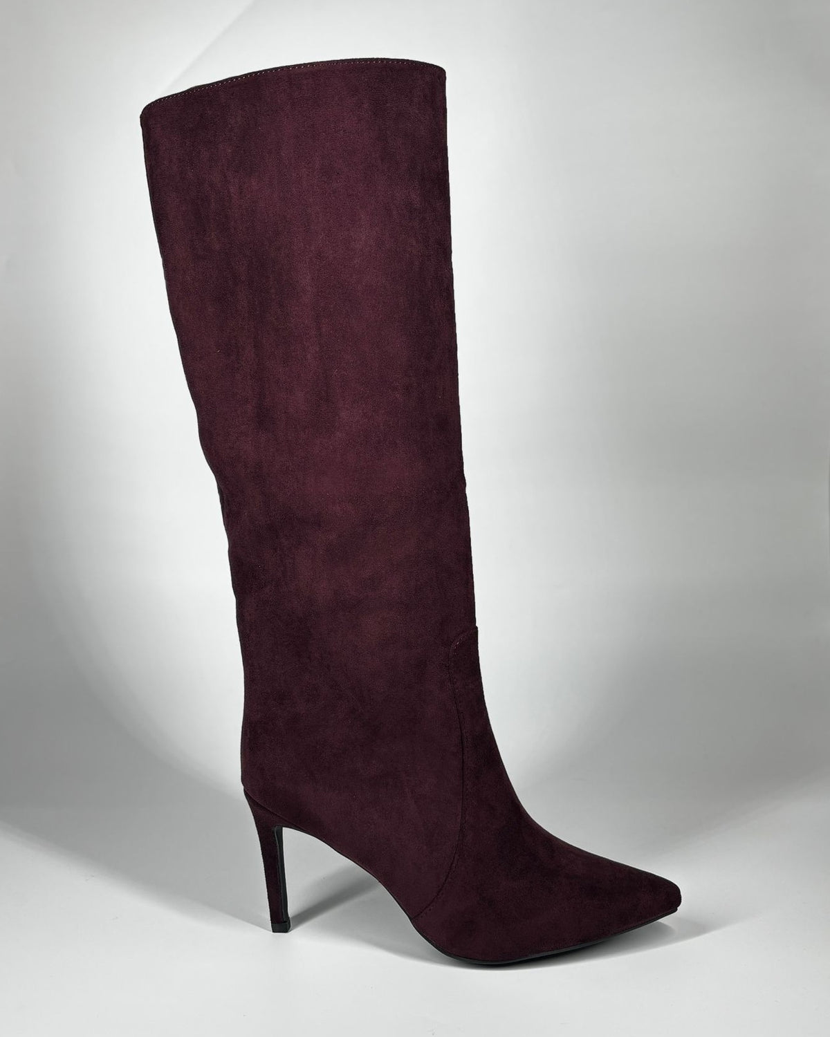Stivale Alto in Camoscio con Tacco Stiletto - Bordeaux