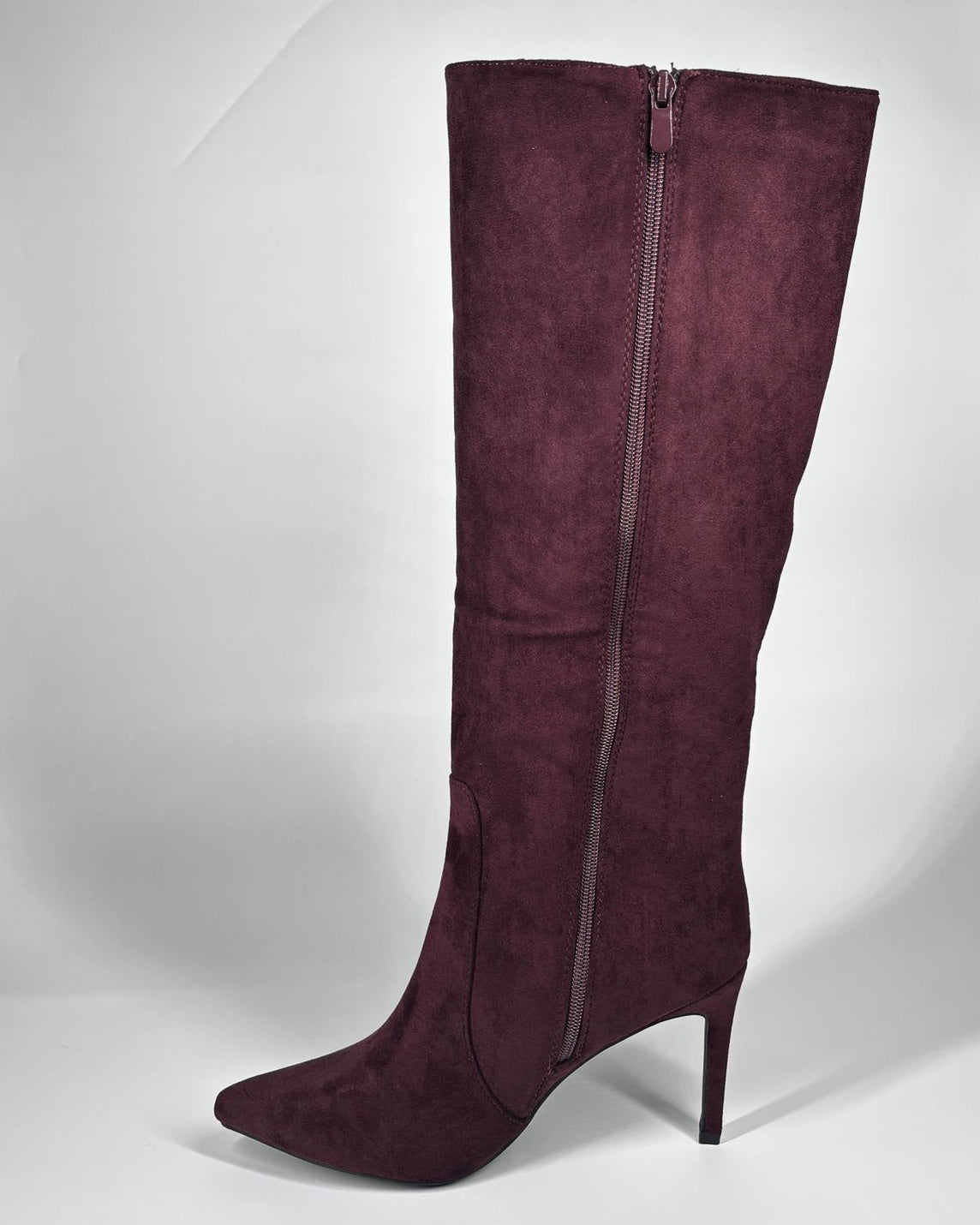 Stivale Alto in Camoscio con Tacco Stiletto - Bordeaux