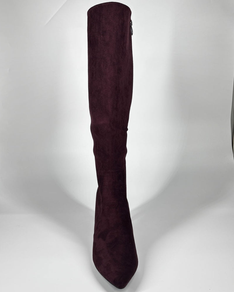 Stivale Alto in Camoscio con Tacco Stiletto - Bordeaux