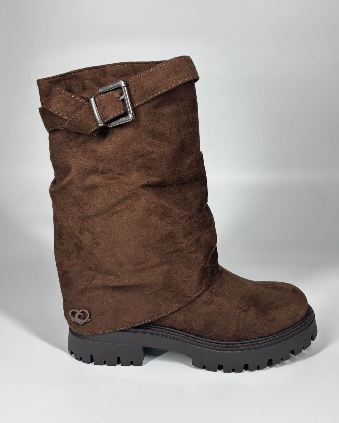 Stivale Slouchy scamosciato con Doppia Fibbia – Marrone