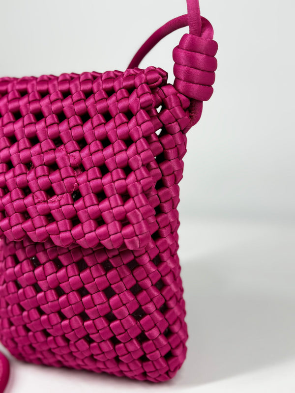 Porta Cellulare Intrecciato in Satin - Fucsia